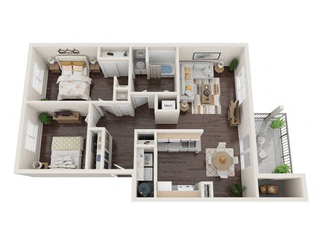 2Bed 1Bath Floor Plan at Brush Meadows I & II Apartments, Billings, 59105