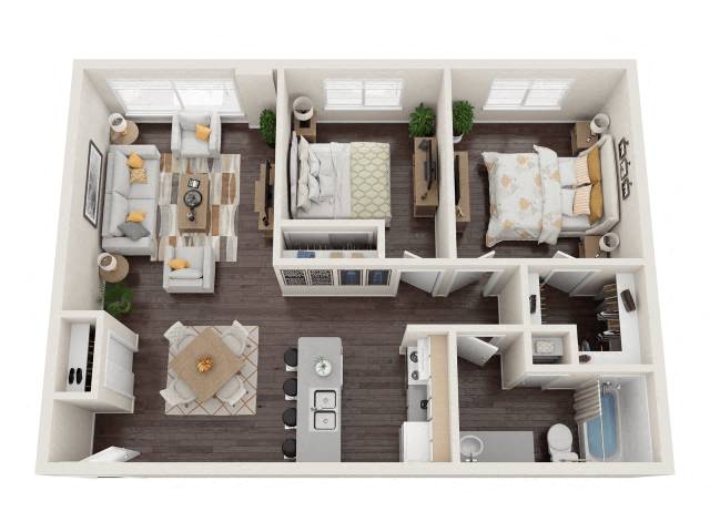 2Bd 1Bth Floor Plan at Brush Meadows I & II Apartments, Billings, Montana