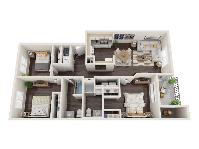 3Bed 2Bath Floor Plan at Brush Meadows I & II Apartments, Billings