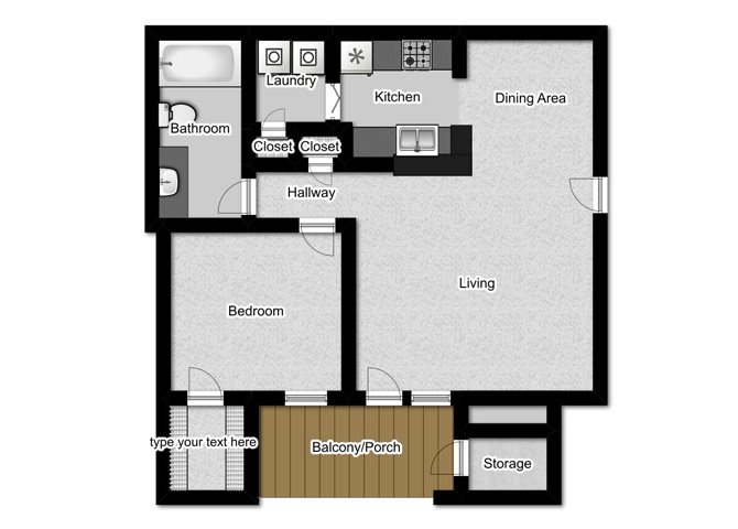 1 Bedroom 1 Bath Floor Plan 1