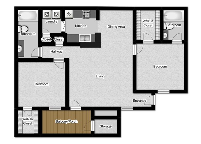 2 Bedroom 2 Bath Floor Plan 2
