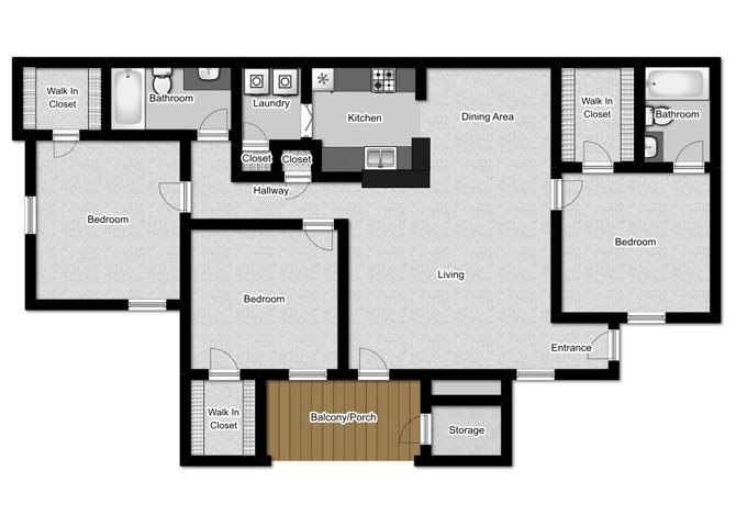 3 Bedroom 2 Bath Floor Plan 3