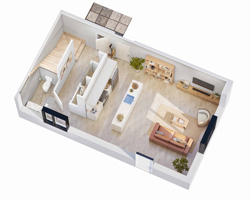 a floor plan of a house with a bedroom and a living room