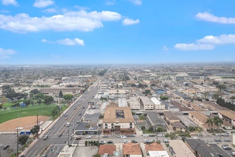 A view of a city from a high vantage point.