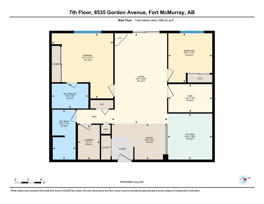 A floor plan for a 7th Floor apartment at 8535 Gordon Avenue, Fort McMurray, AB.