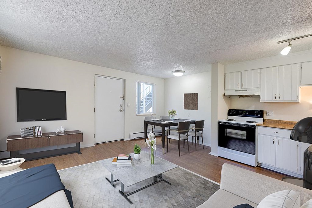 a living room with a couch and a table