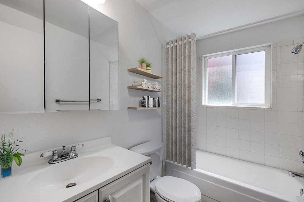 a bathroom with a sink toilet and a bath tub