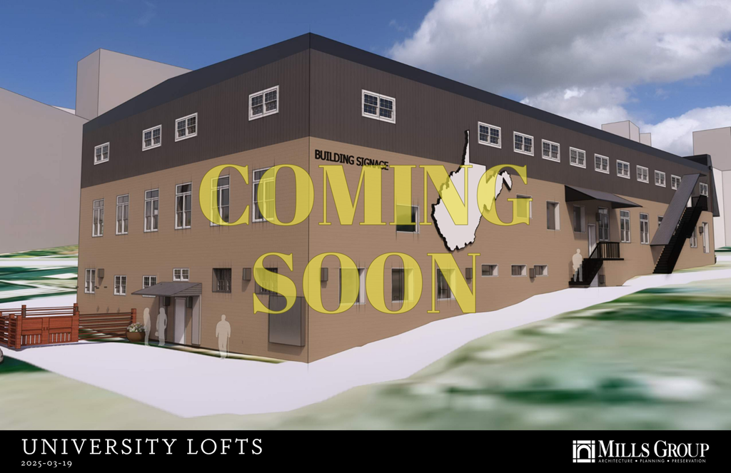 A rendering of a building with the words "Coming Soon" written on it.