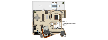 (B1) 1 Bedroom - 1 Bathroom with Den Floor plan at Aurora, North Bethesda, 20852