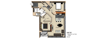 (B2) 1 Bedroom - 1 Bathroom with Den Floor plan Cat Aurora, North Bethesda, Maryland
