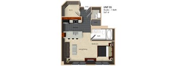 (S5)  Studio - 1 Bathroom Floor plan at Aurora, North Bethesda, Maryland