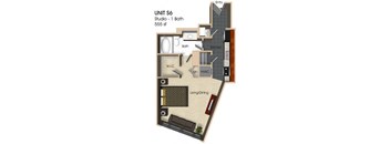 (S6)  Studio - 1 Bathroom Floor plan at Aurora, North Bethesda, 20852