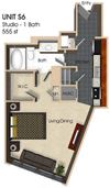 (S6) Studio - 1 Bathroom Floor plan (S6) Studio - 1 Bathroom Floor plan at Aurora, North Bethesda, 20852