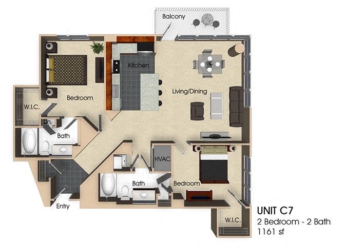 (C7) 2 Bedroom - 2 Bathrooms Floor plan at Aurora, North Bethesda, 20852