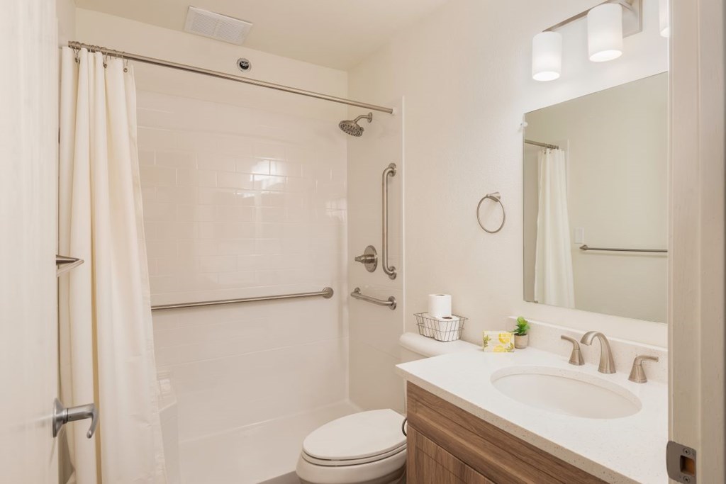 A white toilet sits next to a sink in a bathroom.