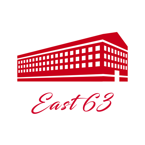 A red building with the words East 63 written underneath it.