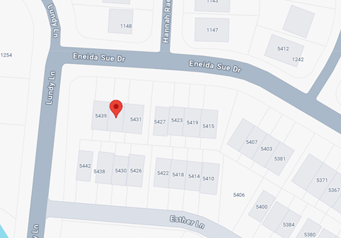 A map with a red pin on 5439 Eneida Sue Dr.