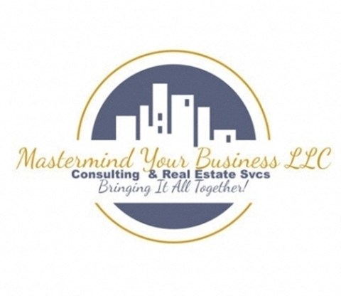 A logo for Mastermind Your Business LLC featuring a city skyline.