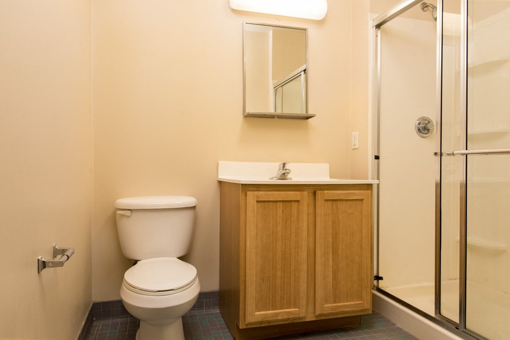 A white toilet sits next to a sink in a bathroom.