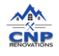 A logo for CNP Renovations featuring a house and a hammer.