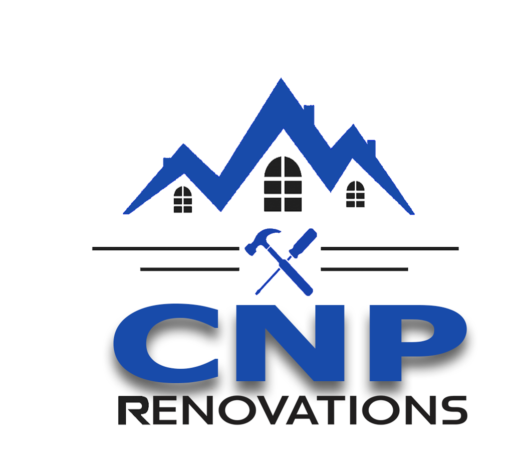 A logo for CNP Renovations featuring a house with a hammer.