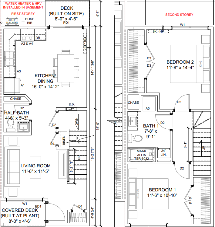 A floor plan for a home with a living room, two bedrooms, a kitchen, and two bathrooms.