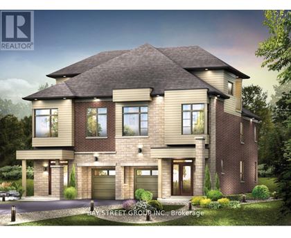 A rendering of a two-story house with a garage on the bottom floor.