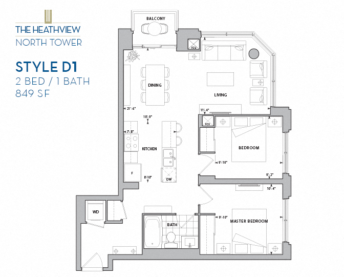 The Heathview North Tower – 2 BED – 1 BATH - 849 SF – Apartment