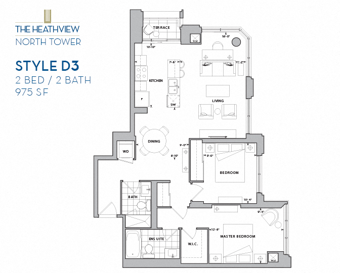 The Heathview North Tower – 2 BED – 2 BATH - 975 SF – Apartment