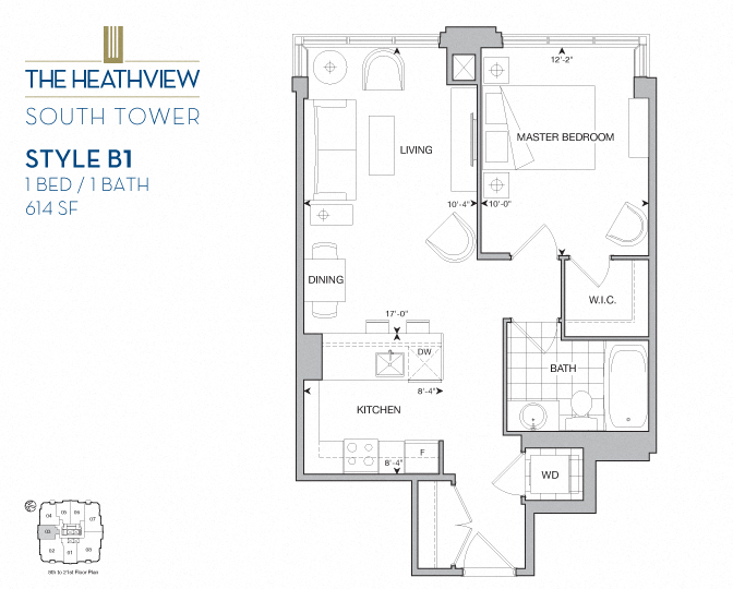 The Heathview South Tower – 1 BED – 1 BATH - 614 SF – Apartment