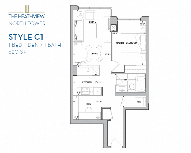 The Heathview North Tower – 1 BED – DEN - 1 BATH - 620 SF – Apartment