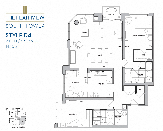 The Heathview South Tower - 2 BED – 2.5 BATH - 1445 SF – Apartment