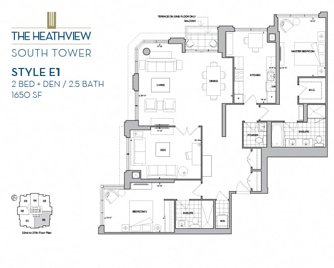 The Heathview South Tower - 2 BED – DEN – 2.5 BATH - 1650 SF – Apartment