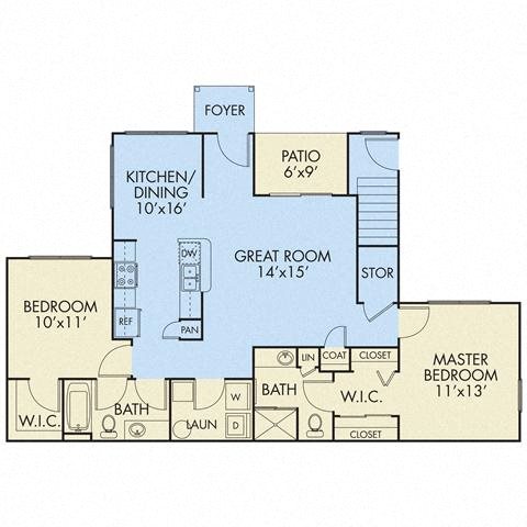 2 Bed 2 Bath Floor Plan 2