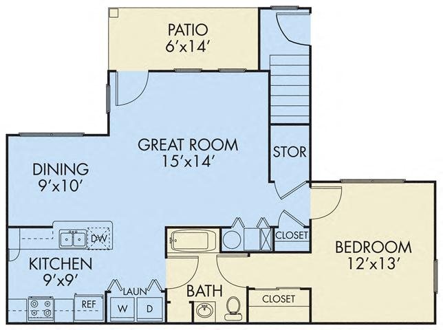 1 Bed 1 Bath Floor Plan 1