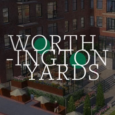 A building with the words "worth ington yards" written on it.