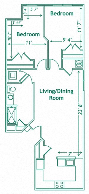 2 Bedroom, 1 Bath