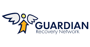 A logo for the Guardian Recovery Network featuring a stylized human figure with wings.