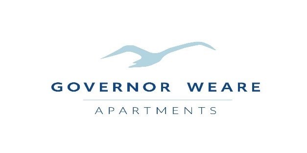 A logo for Governor Weare Apartments featuring a stylized bird in flight.