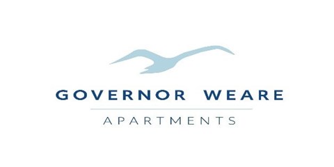 A logo for Governor Weare Apartments featuring a stylized bird in flight.