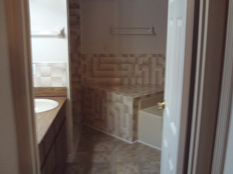 A bathroom with a sink and a shower.