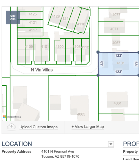 A map showing a property at 4101 N Fremont Ave, Tucson, AZ 85719-1070.