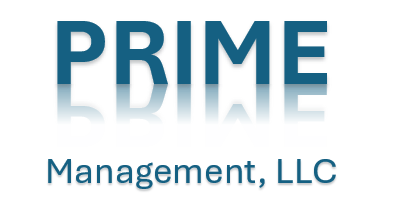 A blue and white logo for PBIME Management, LLC.