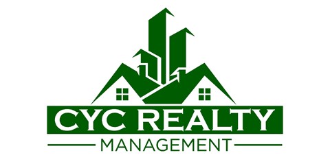 A logo for CYC Realty Management featuring a green house with a rising arrow.
