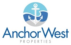 Anchor West Properties logo with a blue anchor and waves.