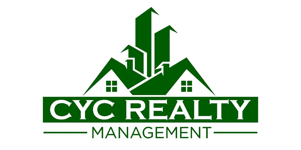 A logo for CYC Realty Management featuring a green house with a rising arrow.