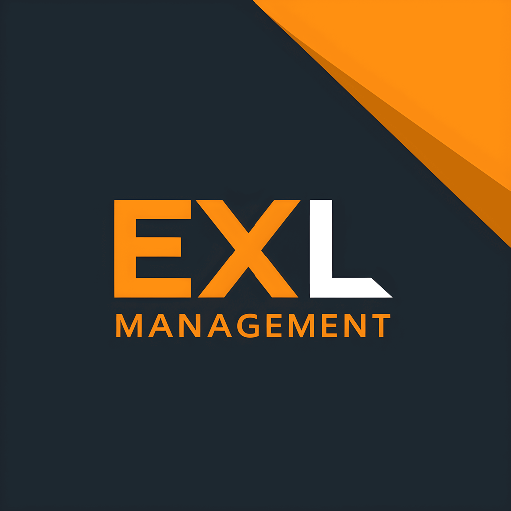 The image shows a logo with the text "EXL MANAGEMENT" in bold letters.