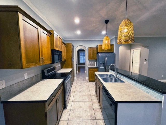 A kitchen with brown cabinets and a white countertop.