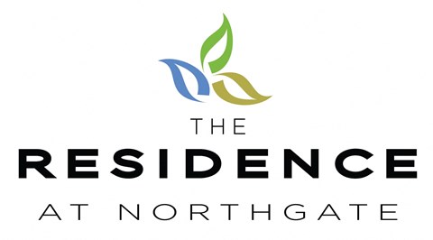 A logo for "The Residence at Northgate" with a leaf design.