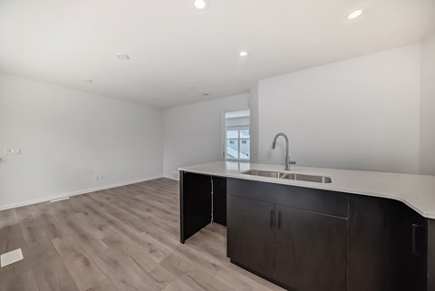 A kitchen with a sink and cabinets.